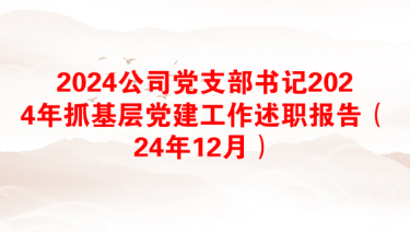 2024公司党支部书记2024年抓基层党建工作述职报告（24年12月）