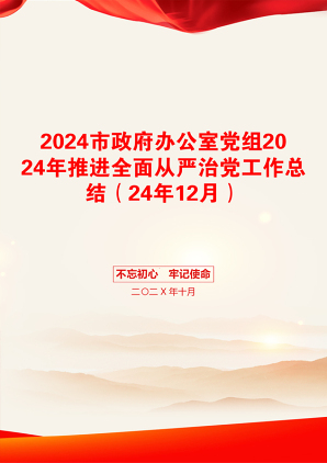 2024市政府办公室党组2024年推进全面从严治党工作总结（24年12月）