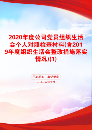 2020年度公司党员组织生活会个人对照检查材料(含2019年度组织生活会整改措施落实情况)(1)