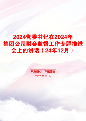 2024党委书记在2024年集团公司财会监督工作专题推进会上的讲话（24年12月）