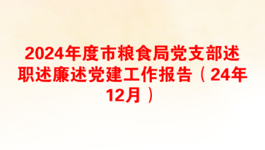 2024年度市粮食局党支部述职述廉述党建工作报告（24年12月）