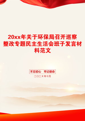 20xx年关于环保局召开巡察整改专题民主生活会班子发言材料范文