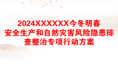 2024XXXXXX今冬明春安全生产和自然灾害风险隐患排查整治专项行动方案