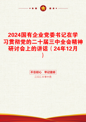 2024国有企业党委书记在学习贯彻党的二十届三中全会精神研讨会上的讲话（24年12月）