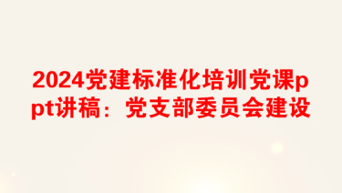 2024党建标准化培训党课ppt讲稿：党支部委员会建设