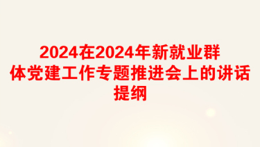 2024在2024年新就业群体党建工作专题推进会上的讲话提纲