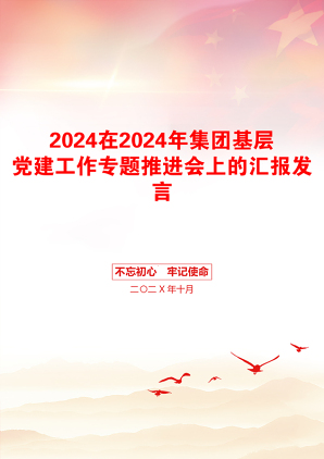 2024在2024年集团基层党建工作专题推进会上的汇报发言