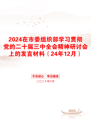 2024在市委组织部学习贯彻党的二十届三中全会精神研讨会上的发言材料（24年12月）