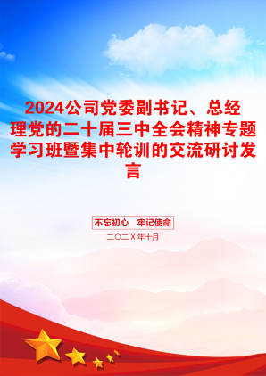 2024公司党委副书记、总经理党的二十届三中全会精神专题学习班暨集中轮训的交流研讨发言