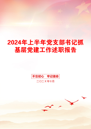 2024年上半年党支部书记抓基层党建工作述职报告