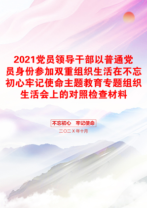 党员领导干部以普通党员身份参加双重组织生活在不忘初心牢记使命主题教育专题组织生活会上的对照检查材料