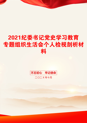 纪委书记党史学习教育专题组织生活会个人检视剖析材料