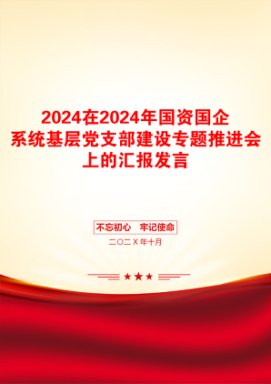 2024在2024年国资国企系统基层党支部建设专题推进会上的汇报发言