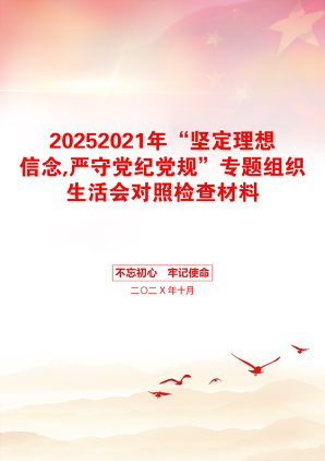 20252021年“坚定理想信念,严守党纪党规”专题组织生活会对照检查材料