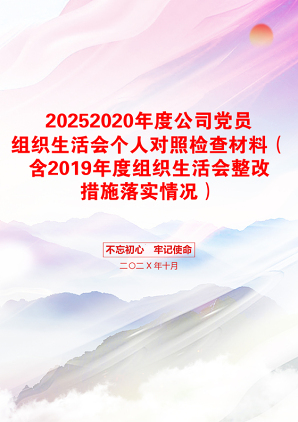 20252020年度公司党员组织生活会个人对照检查材料（含2019年度组织生活会整改措施落实情况）