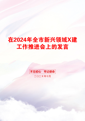 在2024年全市新兴领域X建工作推进会上的发言