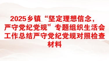 2025乡镇“坚定理想信念，严守党纪党规”专题组织生活会工作总结严守党纪党规对照检查材料