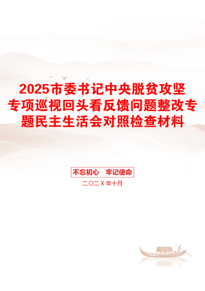 2025市委书记中央脱贫攻坚专项巡视回头看反馈问题整改专题民主生活会对照检查材料