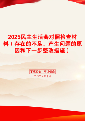 2025民主生活会对照检查材料（存在的不足、产生问题的原因和下一步整改措施）