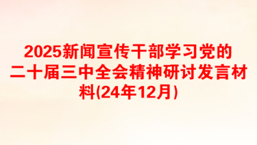2025新闻宣传干部学习党的二十届三中全会精神研讨发言材料(24年12月)