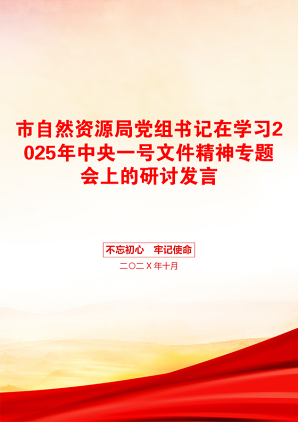 市自然资源局党组书记在学习2025年中央一号文件精神专题会上的研讨发言