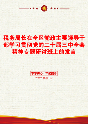 税务局长在全区党政主要领导干部学习贯彻党的二十届三中全会精神专题研讨班上的发言
